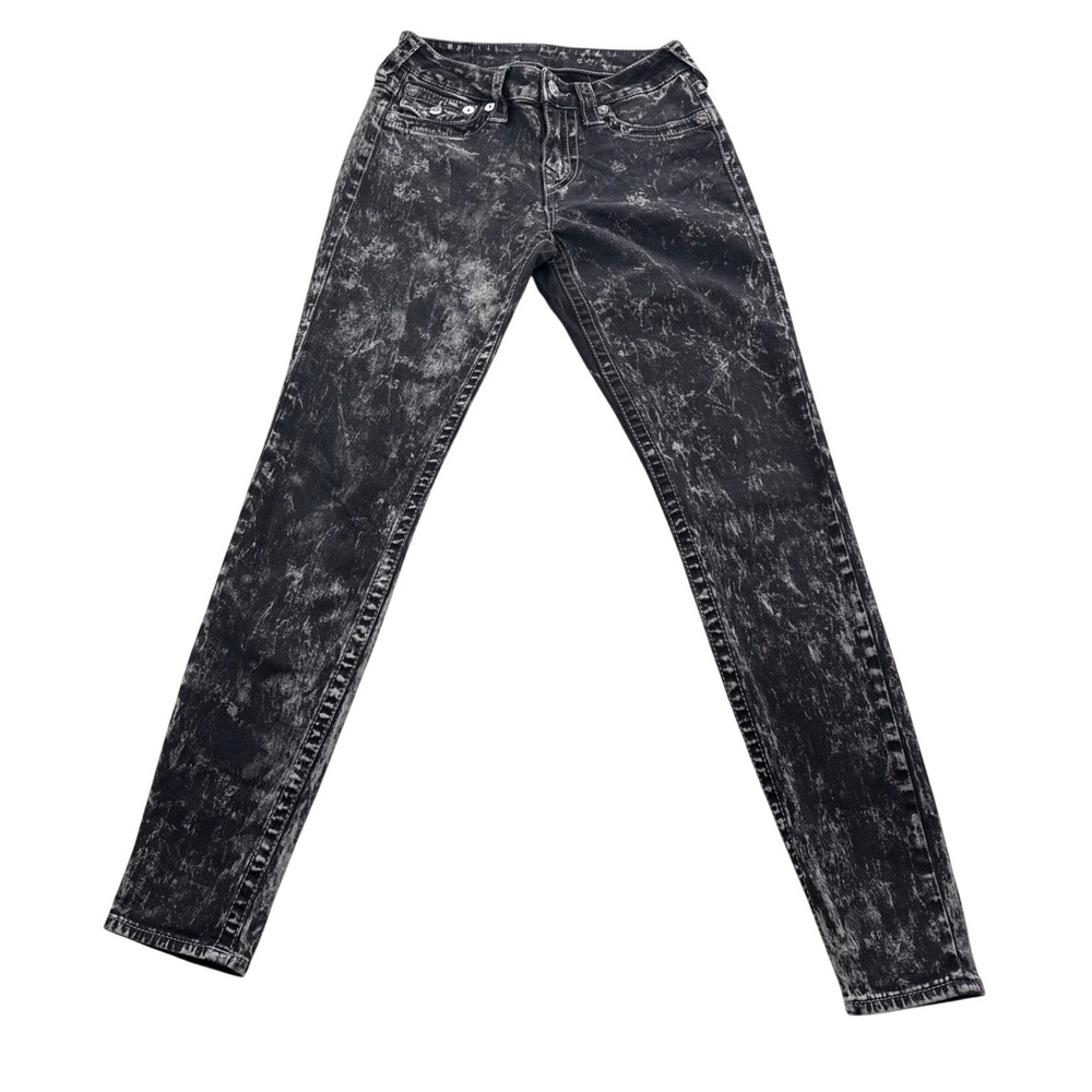 True Religion Legging Flap Skinny Jeans Women 27 AcidWash Paint Splatter Stretch